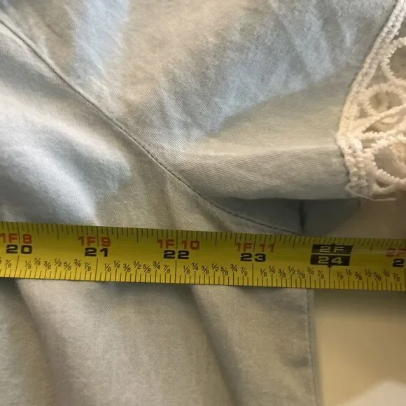Unique Spectrum Top Womens 2X Plus Size Light Blue Lace Trim Boho Artsy - Picture 7 of 9